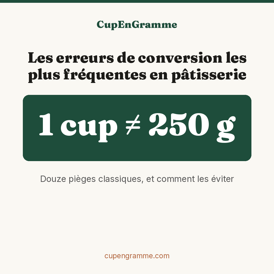 Carte de conversion CupEnGramme : 1 cup n'est pas 250 g, les douze erreurs de conversion les plus fréquentes en pâtisserie
